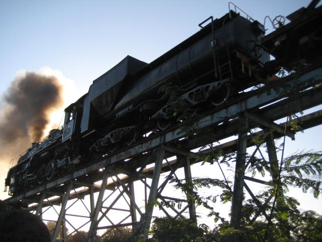 3664 storms the coal stage with the evening sun behind her