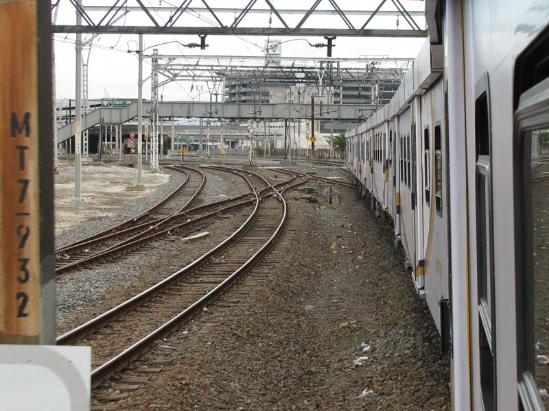 An outside view of the train while flying along the Northern line