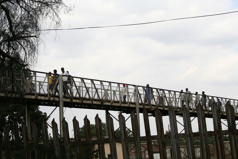 An unusual view of the footbridge
