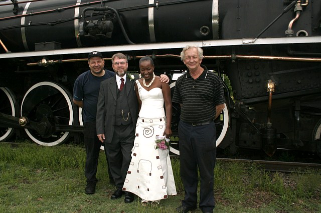 Fireman Gabor and driver Cliff with John and Jane