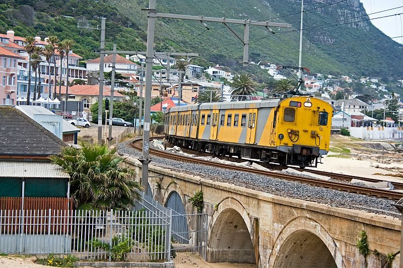 This train is on its way to Simons Town and is just crossing the bridge. Also here are some new sleepers to see.