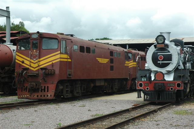 Withdrawn class 19D number 3360 and her new mate, a class 5E1 unit, in the depot at Capital Park. The class 19 will need some major work to return her to service