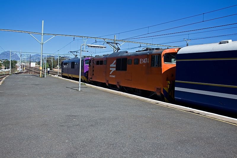 The locos of the blue train in Worcester.