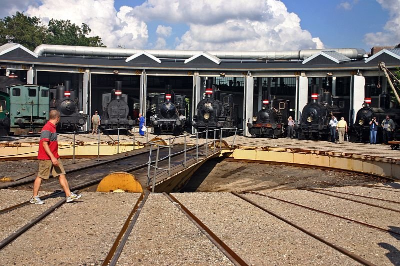 In the depot of the Odense railway museum are the steam engines (from left to right):<br />No. 318, No. unknown, No.159, No. 273, No. 125, No. unknown and No. 78.