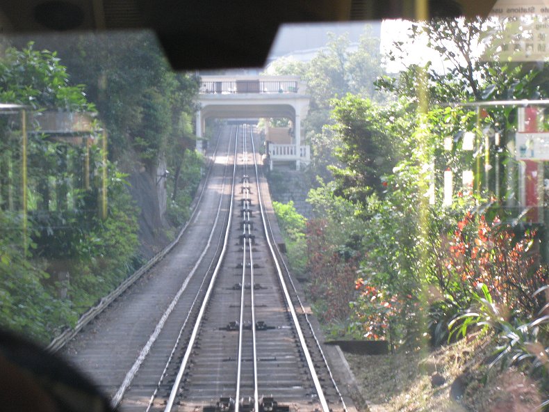 Drivers view of the tram heading uphill