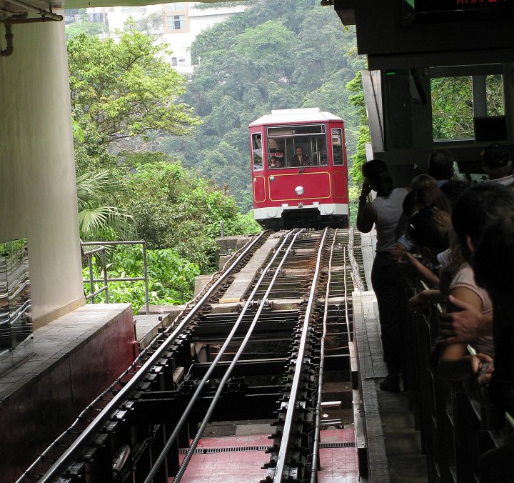The tram arrives at the top terminal.