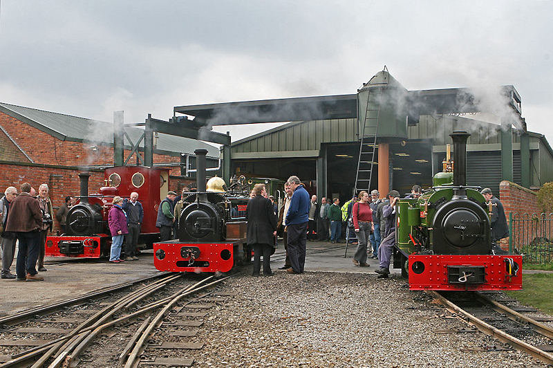 Line up of Hunslets - original Edward Sholto flanked by new<br />build Hunslets Statfold and Jack Lane. D Rodgers 24 March 2010.