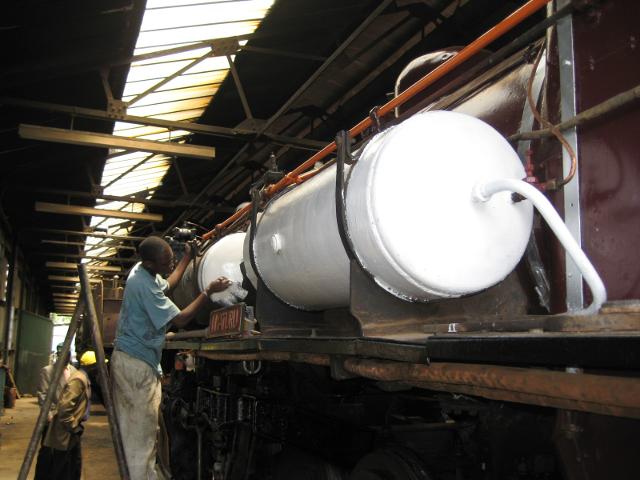 Compressed air reservoirs are painted white