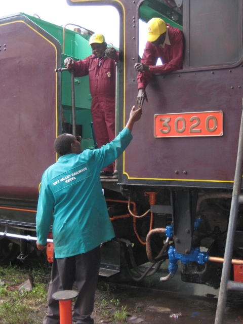 The old and the new. A passing RVR fitter stops to greet Driver Benjamin while Fireman James looks on