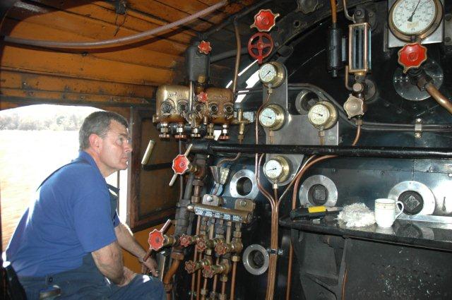 Fireman Steve Smith looks at the pressure gauge but it looks at a nice working pressure!