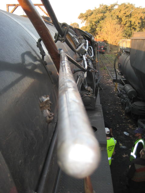 Looking along the boiler from the front. The handrail is in the front centre of the picture