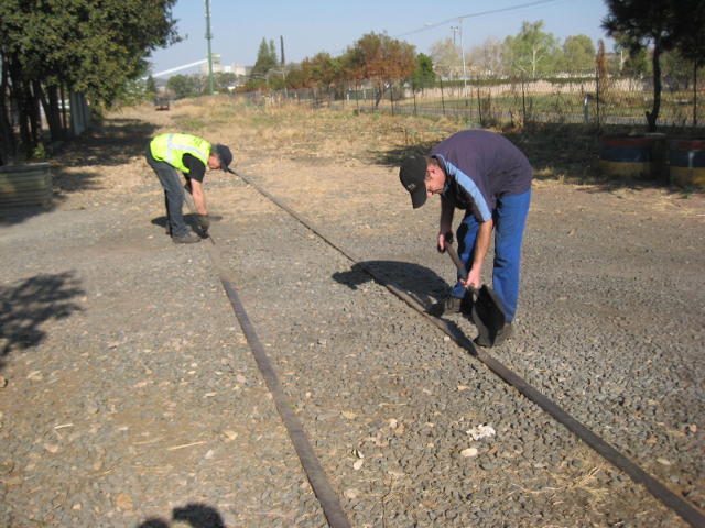 Nathan and Dewald clear the seldom-used crossing in front of TFR's infra depot. In days to come this piece of track will be the main entrance to FOTR's locomotive shed