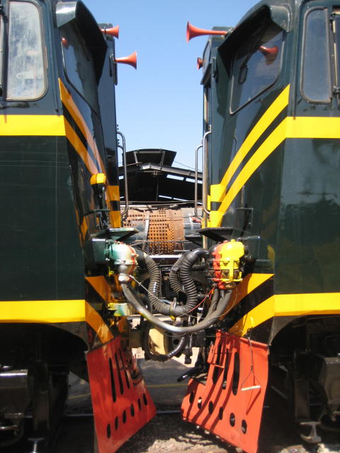 One of Rovos Rail's 25NCs can be seen between the two units
