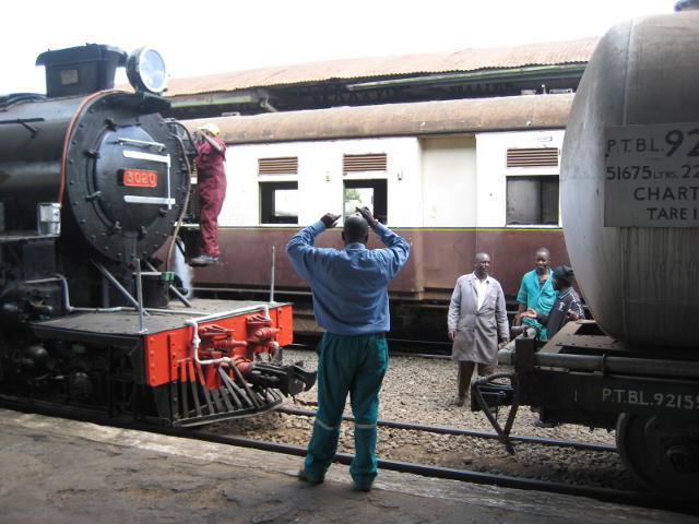 3020 prepares to couple on to her train in Nairobi Station
