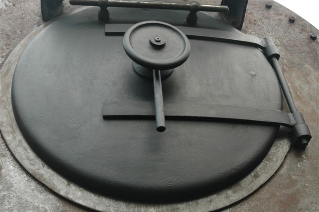 The freshly cleaned and painted smokebox door of 15F 3117.