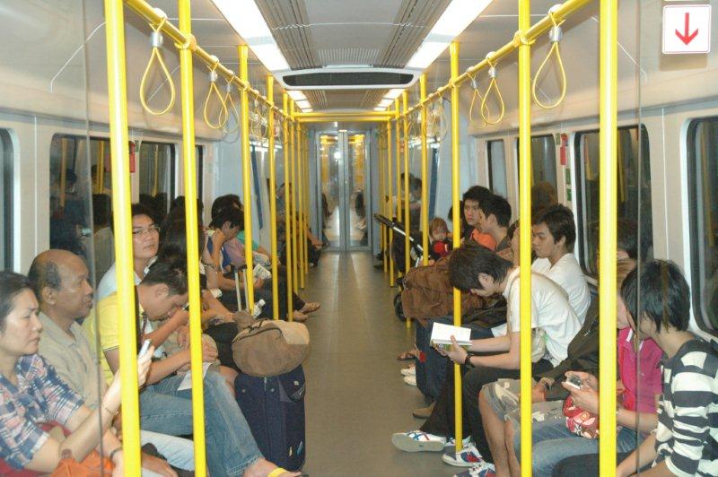 The interior of the airport link train set.