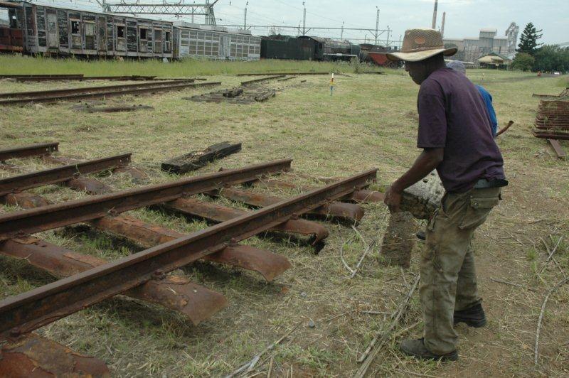 Some of the track panels were raised slightly and a wooden sleeper inserted underneath to get some clearance for the next track move. This is part of the area currently being developed at the new site.
