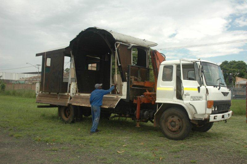 The two cabs collected from SANRASM old site have arrived. The one behind the cab is a 15F which used to be kept at Nathan's house fully restored and later the shell loaned to SANRASM. The other cab is from an industrial locomotive and was utilised as an entrance way at their old site.