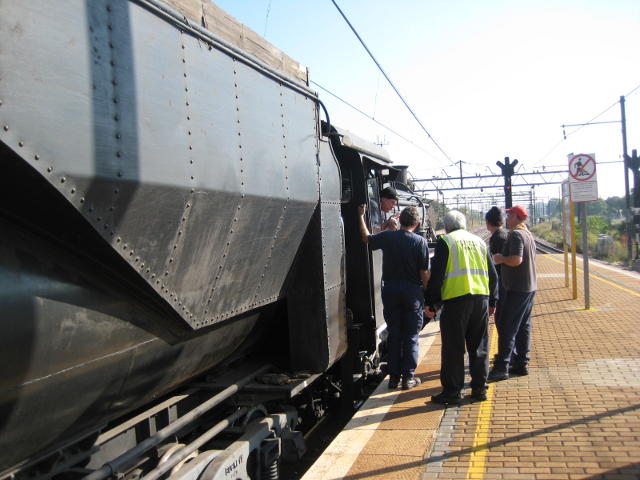 Gathering around the footplate during a signal stop at Wonderboom Station