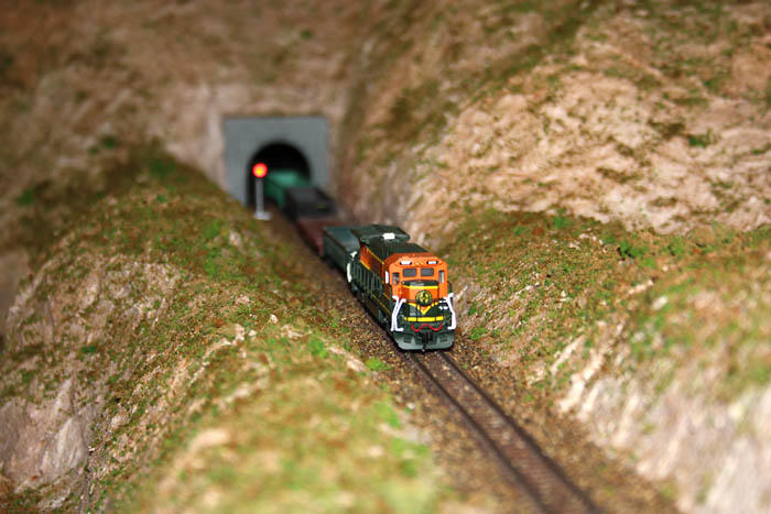 Exiting the big mountain tunnel, down hill from here to the grain elevator area.