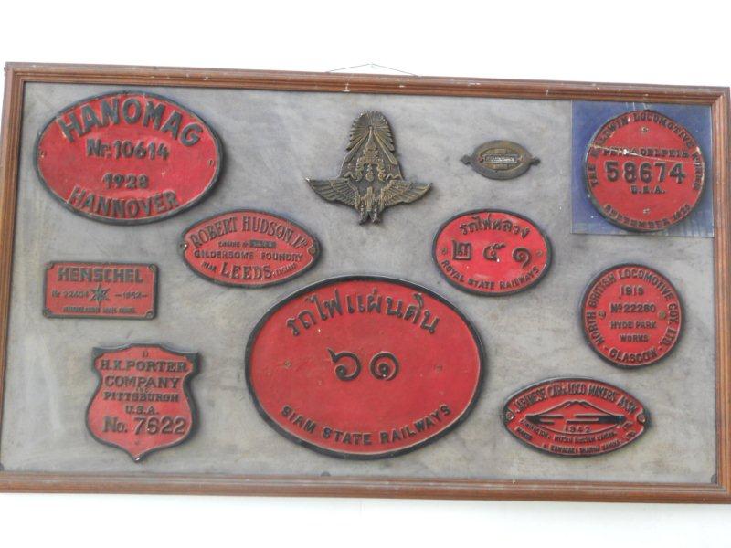 A display of various builders plates for the Siam Railways.