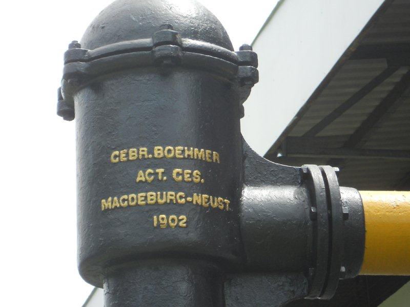 Close up of the manufacturer of the water column
