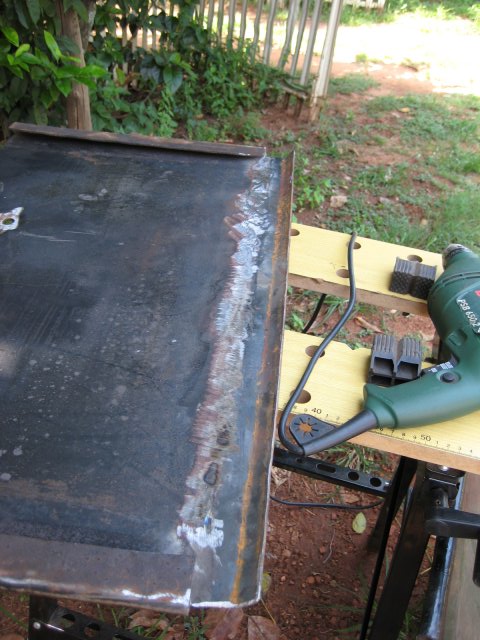 The newly welded strip can be clearly seen