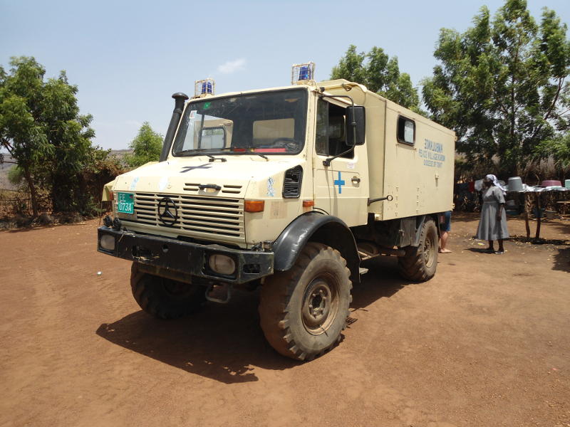 The Unimog ambulance. During the height of the wet season, Unimogs and tractors are about the only vehicles which can still move.