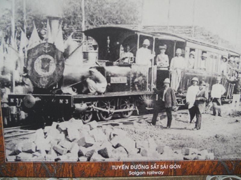 Photo display board outside Ho Chi Minh museum in Saigon.