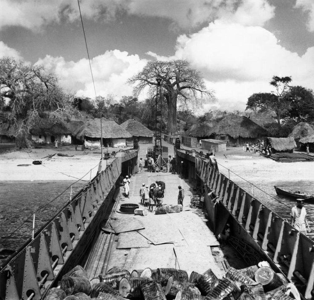 The EAR LCT discharging a crane / face shovel at Mtwara in 1948. There is a model of this vessel in the Railway Museum in Nairobi
