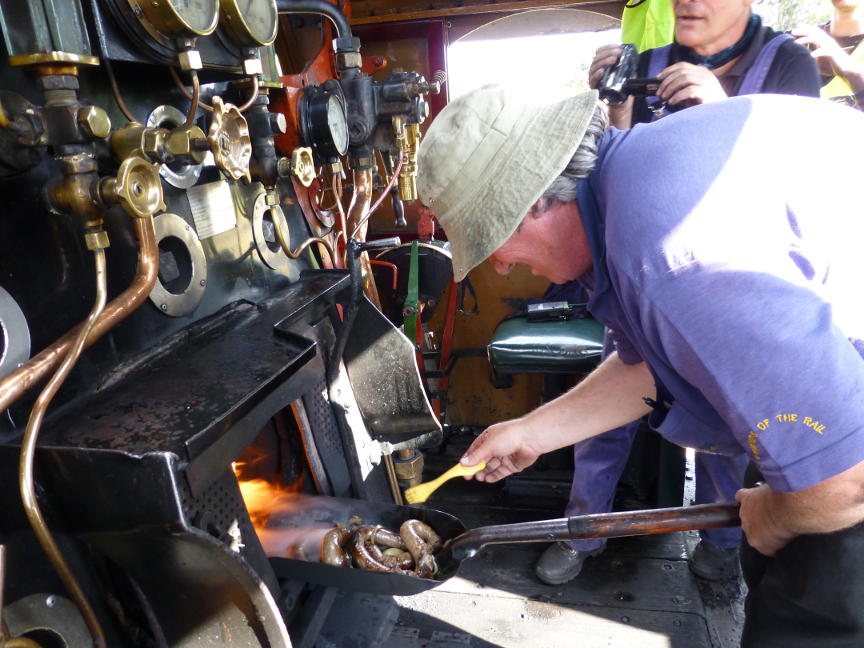 Tony is the master chef for the shovel braai in the firebox, cooking lunch for the crew