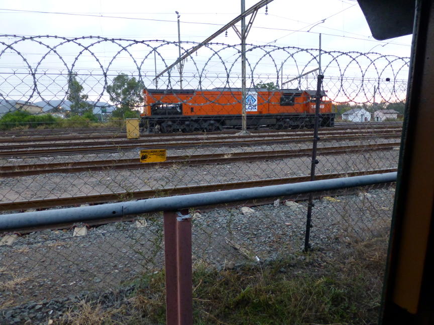 The Hercules shunt car stands silently in the early morning, as seen from the footplate of 3360