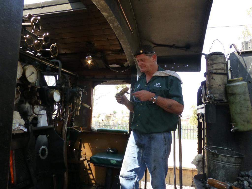 It was good to see driver Les Labuschagne back on the footplate. Here he eats lunch, heated up on the flame plate.