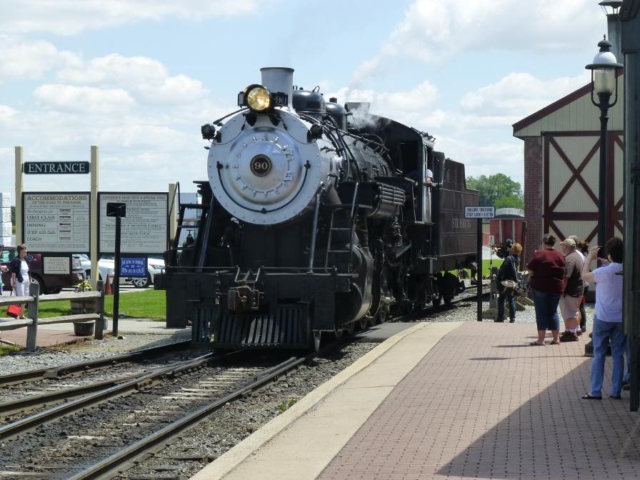 Having run round the load at Strasburg, the loco moves slowly to couple on the head of the train.