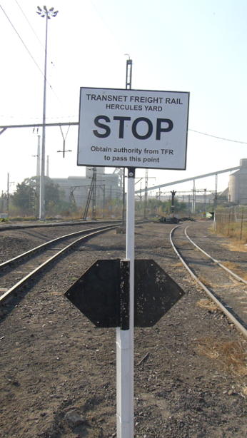 The stop board marks the interface between FOTR's private siding and the TFR Hercules yard.