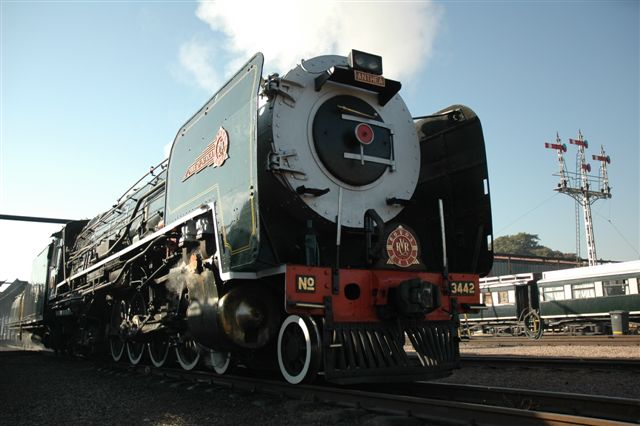 Classic steam. 25NC class number 3442 amongst the last breed of steam locomotives built for the SAR. '42 gets a new lease of life working the Rovos trains. Capital Park June 2007