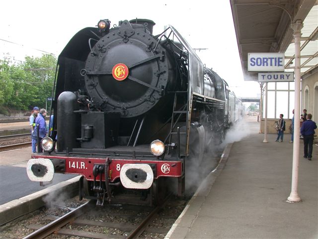 Ready for the road. Preserved ex SNCF class 141R oil burner heads a special steam working in 2004