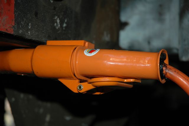 Close up of the electric plug points linking the coaches. The lively orange colour will help shunters to remember that there are more than vacuum hoses to loosen!<br /><br />Photo by Nathan Berelowitz 18/08/07