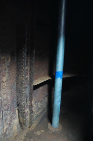 The renewed overflow pipe inside the tender of 3117.