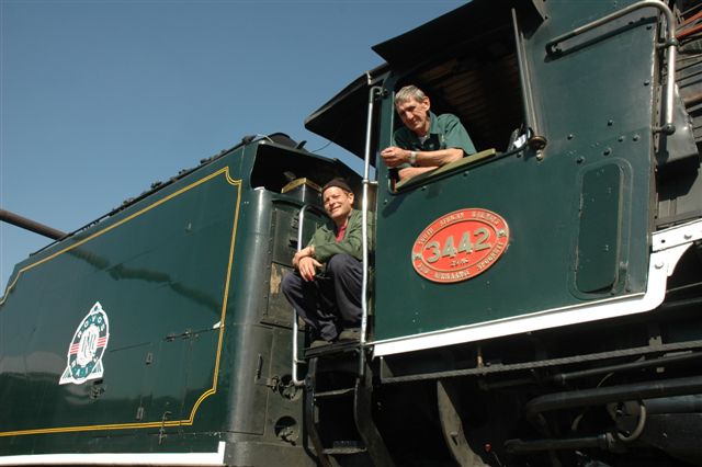 Driver Gert Van Vuuren and Fireman Nathan on their mighty steed at Rovos. Photo by Rovos passenger!