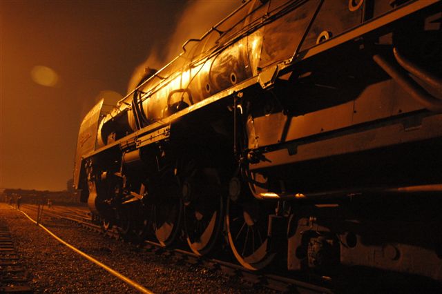 Colour balance on the camera records the sodium lighting casting an orange glow on the class 25NC, as she awaits fire cleaning at Capital Park shed. Back in steam days, this view at the rear of the shed would have shown rows of locomotives simmering away awaiting the next day's duties