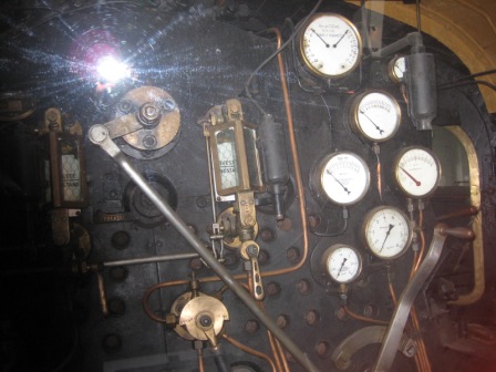 The gauges and levers are protected from the grubby paws of the public by a perspex sheet