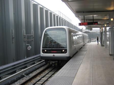 Metro arriving at Oresund station en route to Copenhagen city centre from the airport