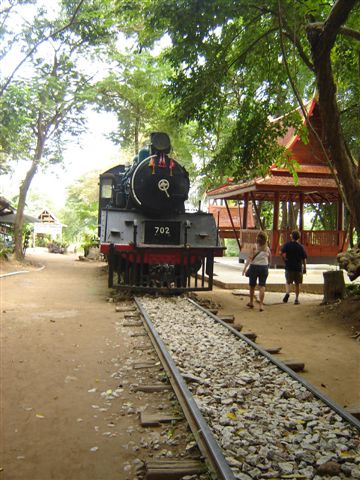 The preserved locomotive in the jungle, some kilometres up the line from the Bridge on the River Kwae. Gives an idea of the vegetation the prisoners had to cut through to establish the line