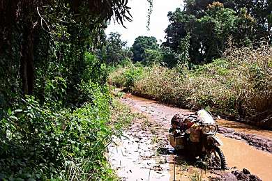 Motorbike stuck in mud