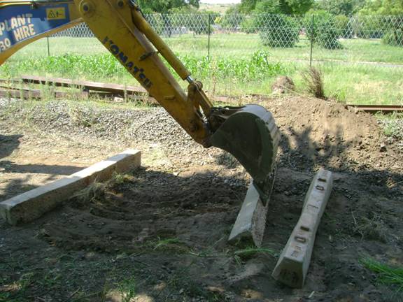 Eighteen concrete sleepers were moved into the cutting and have been laid 1.5 metres from each other. The sleepers still need to be aligned against where the proposed line will run.