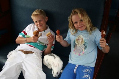 Chris J's kids enjoy Kentucky Fried Rabbit. They even brought their own ingredients for the caterers - C Janisch