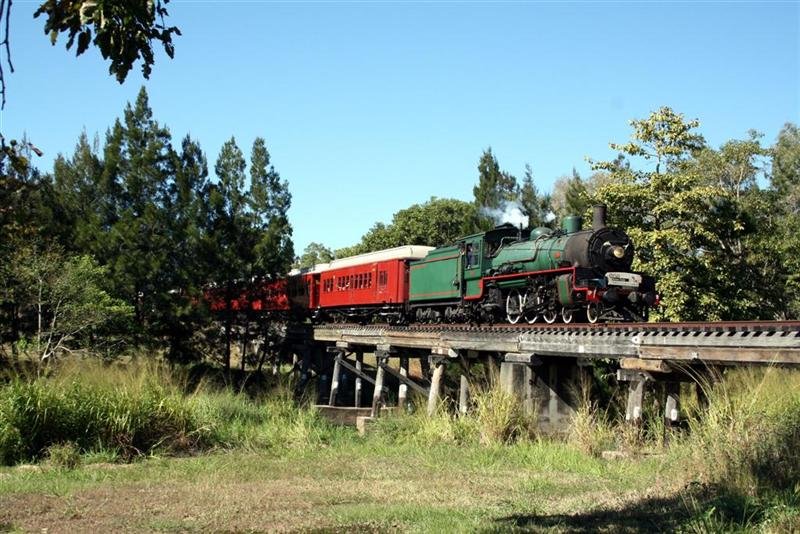 The steam special crosses Granite Creek, near the township of Mareeba.