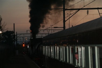 Night is nearly upon us as the Warmbaths train pulls out of Pyramid on her way to Capital Park. The pilot has been dropped off and everyone is looking forward to going home at the end of a long but wonderful day. C Janisch