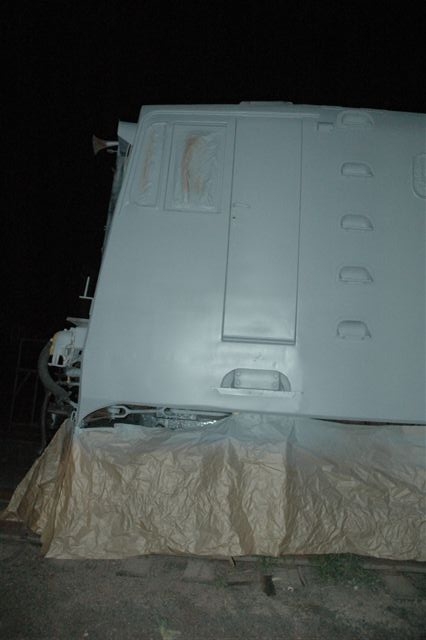 What is this? A class 5E1 electric unit belonging to Rovos Rail, in primer coat and body filler, before the new corporate colour scheme is put on